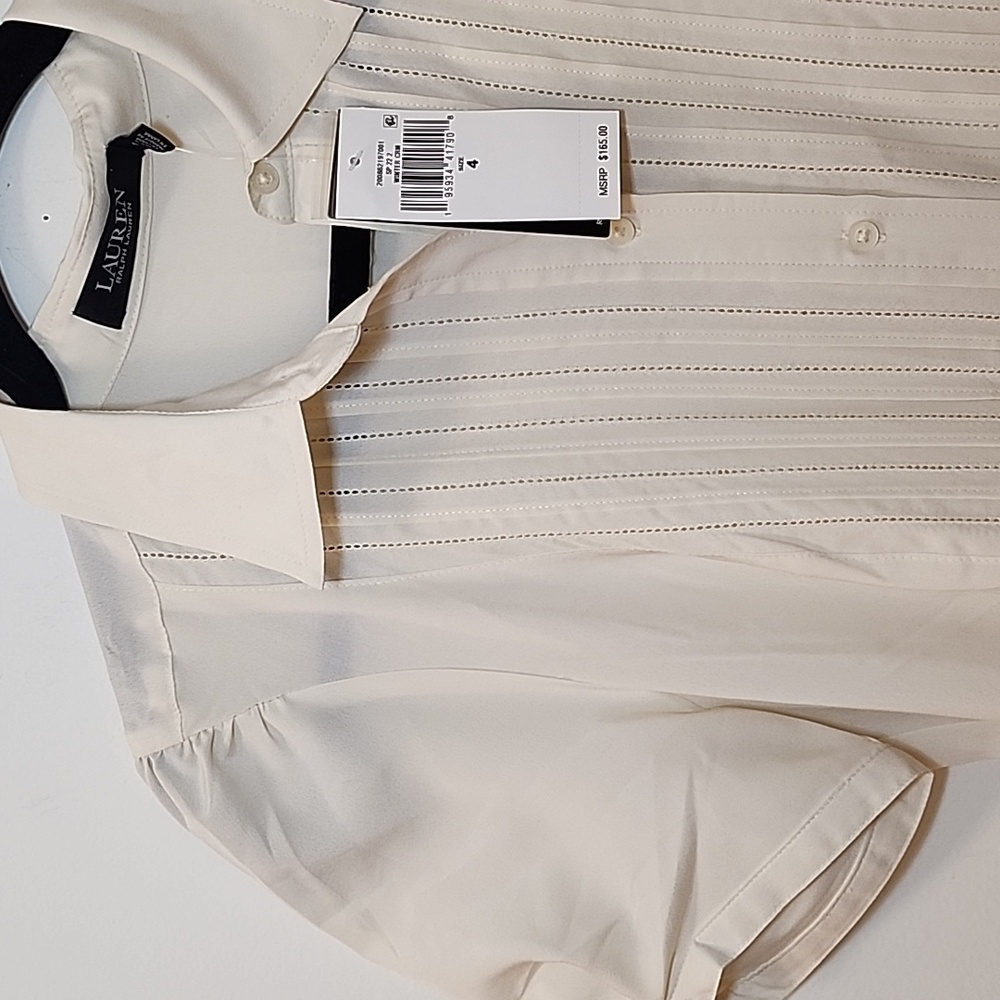 Lauren Ralp Lauren Black Label Shirtdress Elegant Winter Cream Midi Dress SZ 4 - Picture 9 of 16